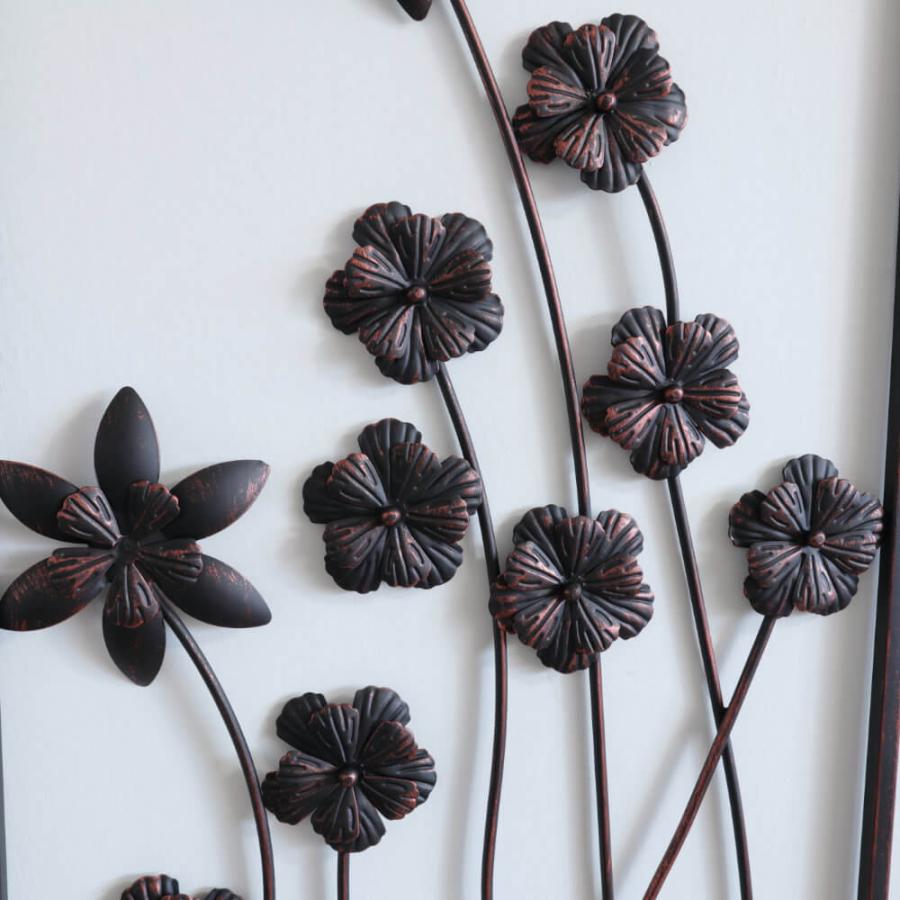 アートパネル アイアン壁飾り フラワー ウォールパネル ブラウン