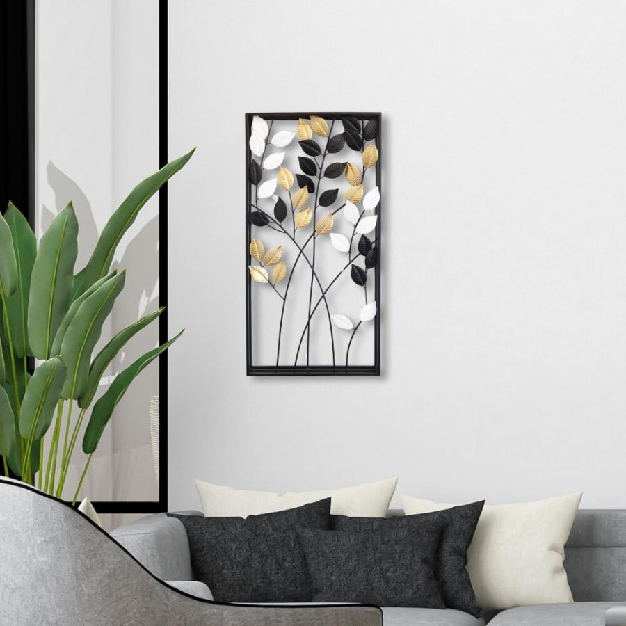 アートパネル アイアン壁飾り ボタニカル 3カラーリーフ モダン