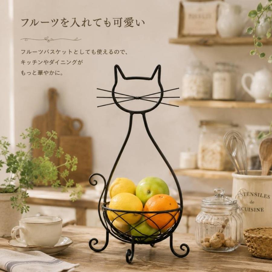 ネコ アイアンプランター 鉢カバー ブラック フラワースタンド 室内 猫