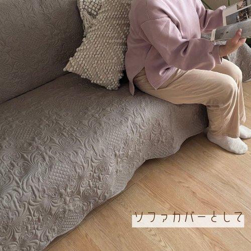 マルチカバー 洗える キルト 無地 ベッド ソファカバー 185×185cm 2帖 シンプル ウォッシャブル コンパクト くすみカラー リバーシブル ペットに優しい 緑 灰 |  | 05