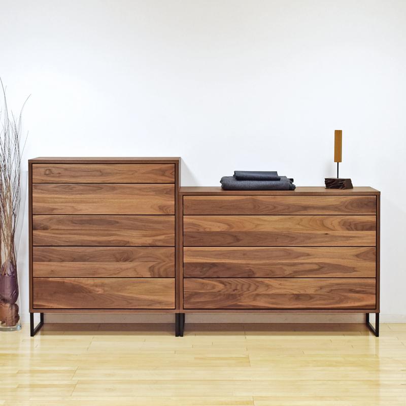 CLASSE モルティ 120ドロワー チェスト レグナテック 北欧 おしゃれ モザイク ウォールナット無垢材 楢材 オーク材 天然木 ブラック脚 金属脚 脚付き 家具、インテリア チェスト、衣類収納 チェスト、タンス