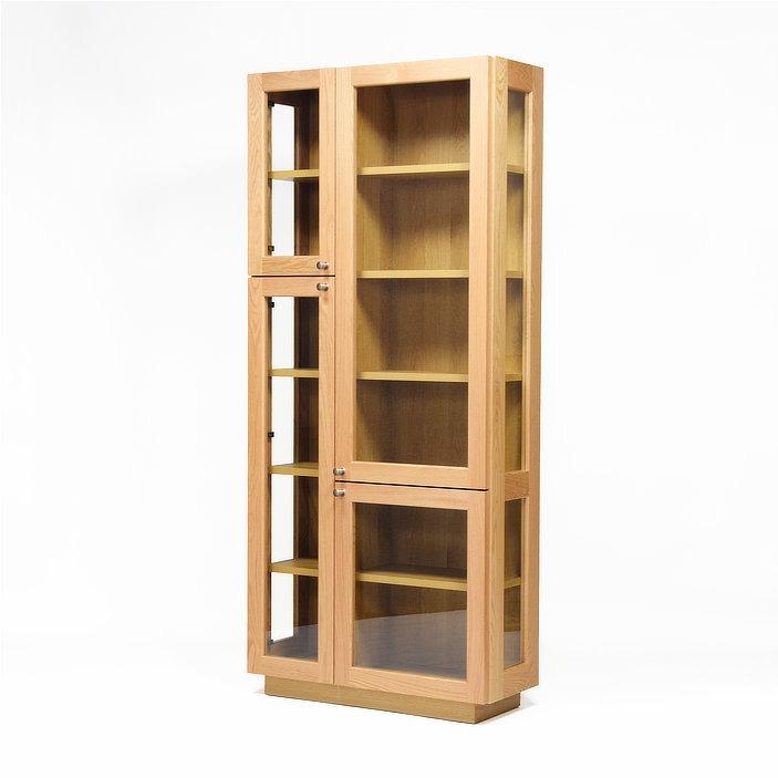 ガラスキャビネット 幅80 高さ180 薄型 ディスプレイ収納 無垢材