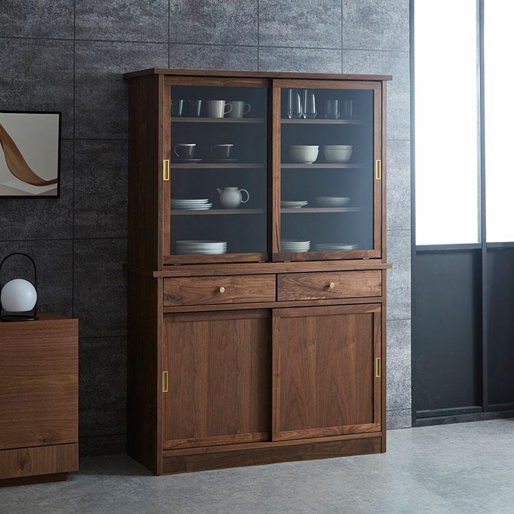 カップボード ウォールナット 天然木 キャビネット 食器棚 幅120 高さ