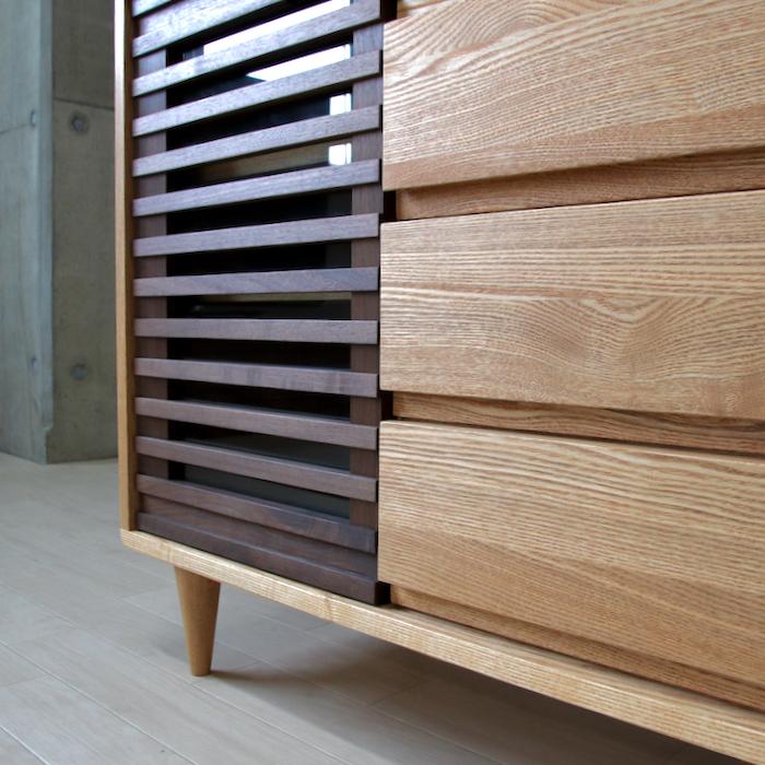 タモ無垢材 匠デザイン 120 サイドボード 北欧 ウォールナット 格子