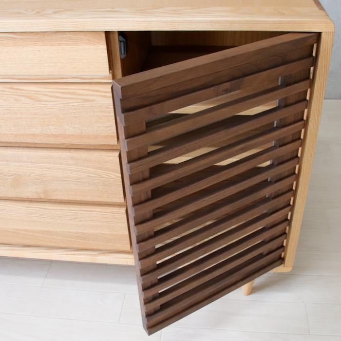 タモ無垢材 匠デザイン 120 サイドボード 北欧 ウォールナット 格子