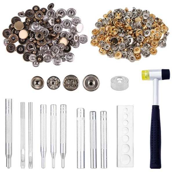 Kraball革製クラフトファスナーキット、衣類用プレススタッド、取り付けツール、金属製スナップバックル、4 in1、50セット