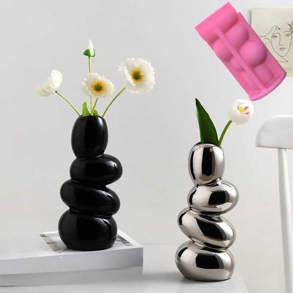 セメント石膏シリコンモールド DIY樹脂花瓶 幾何学的スタッキング 家の装飾｜interiorshop｜02