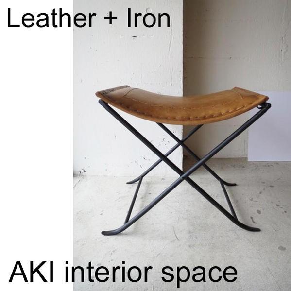 LEATHER FOLDING STOOLレザー フォールディング スツール・ステッチ INHF090 折りたたみ/レザー/スツール/椅子