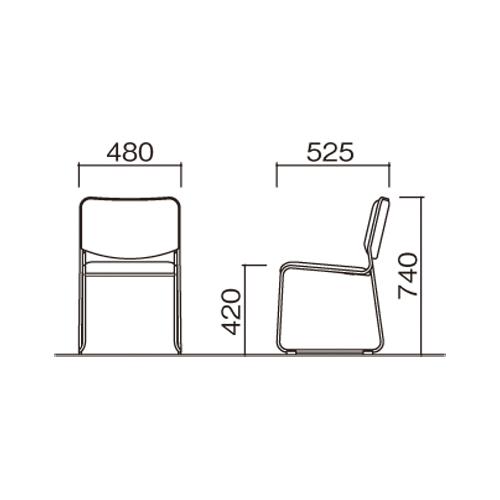 スタッキングチェア （合成皮革張） 幅480×奥525×高740mm ブルー MK-480 1脚 |  | 01