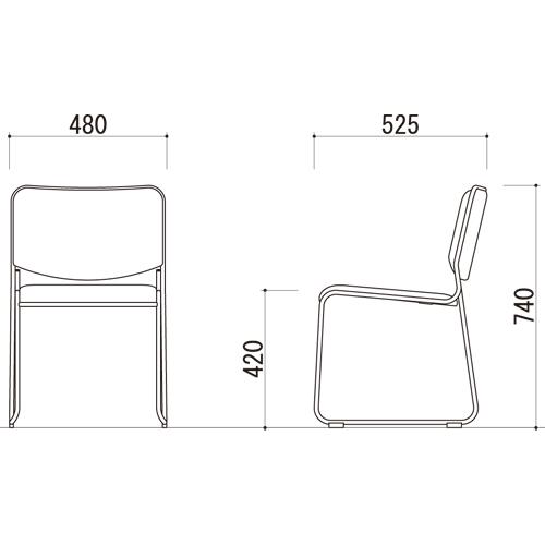 スタッキングチェア （合成皮革張） 幅480×奥525×高740mm ブラック MK-480 1脚 |  | 01