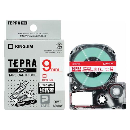 キングジム テプラPROテープ強粘着タイプ白／赤文字 SS9RW 1個 | 