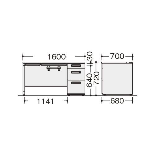 ナイキ 片袖デスク 幅1600×奥700×高720mm XEHH167G-WH 1台 |  | 01