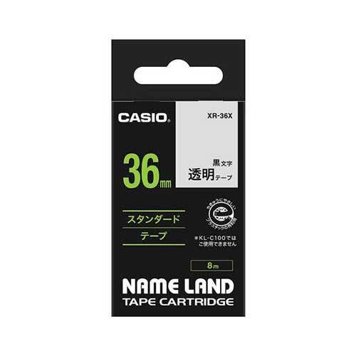 カシオ ネームランドテープ 36mm 透明／黒文字 XR-36X 1個 | 