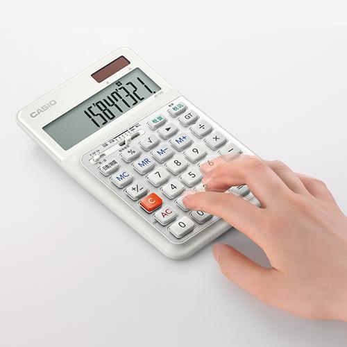 カシオ 人間工学 電卓 ジャストタイプ（白） JE-12D-WE-N 1台 |  | 02