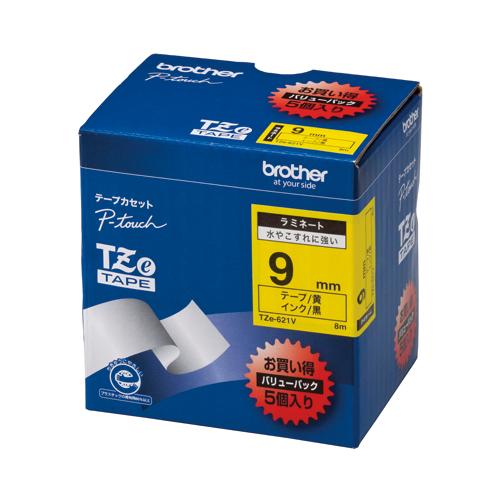 （まとめ買い）ブラザー ピータッチテープ 9mm黄/黒(5個入) TZE-621V 00009843 〔×3〕 【北海道・沖縄・離島配送不可】 ブラザー ピータッチテープ 9mm 黄／黒 5個入 TZE-621V 1箱 : イーヅカ