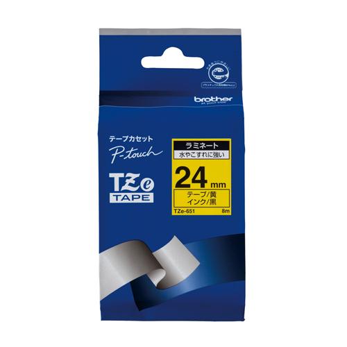 ブラザー ピータッチテープ 24mm 黄／黒 TZE-651 1個 | 