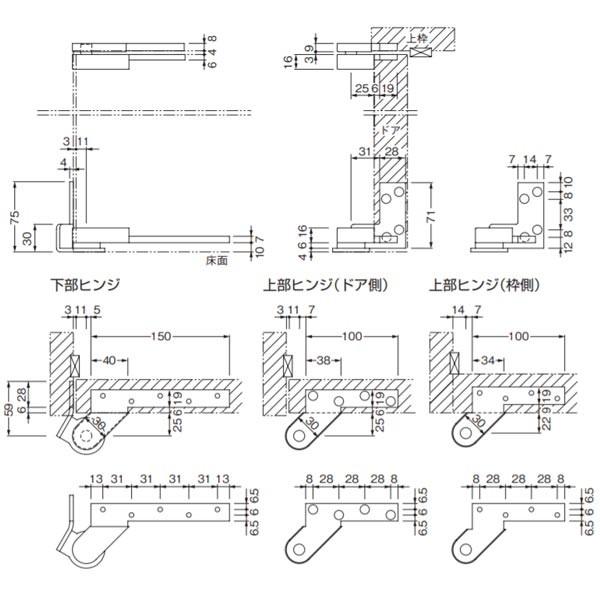 ベスト ピボットヒンジ 持出吊 縦枠付型 No.153 左右勝手 焼付塗装＋ヘアライン｜interiortool｜02