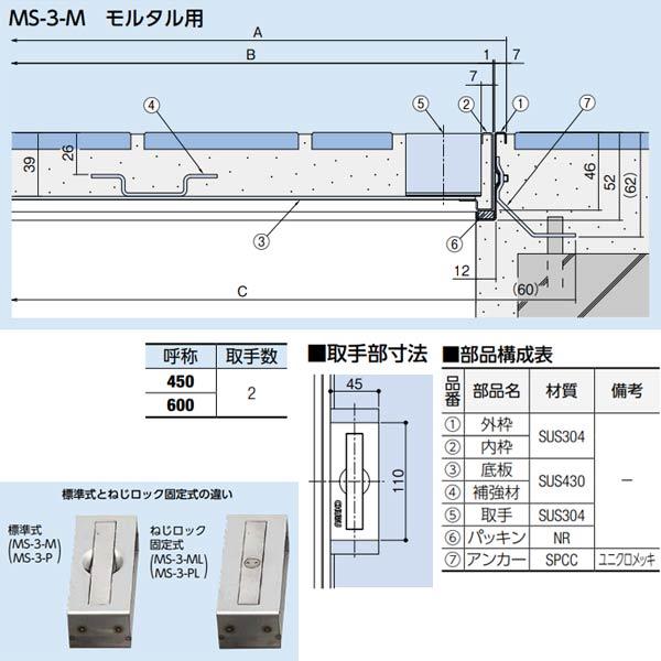 中部コーポレーション モルタル用 フロアーハッチ MS-3-M-600｜interiortool｜02