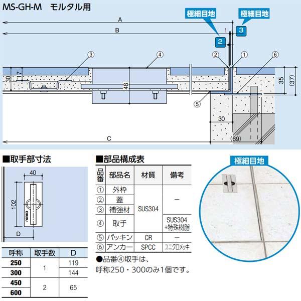 中部コーポレーション モルタル用 フロアーハッチ 極細目地タイプ MS-GH-M-300_1