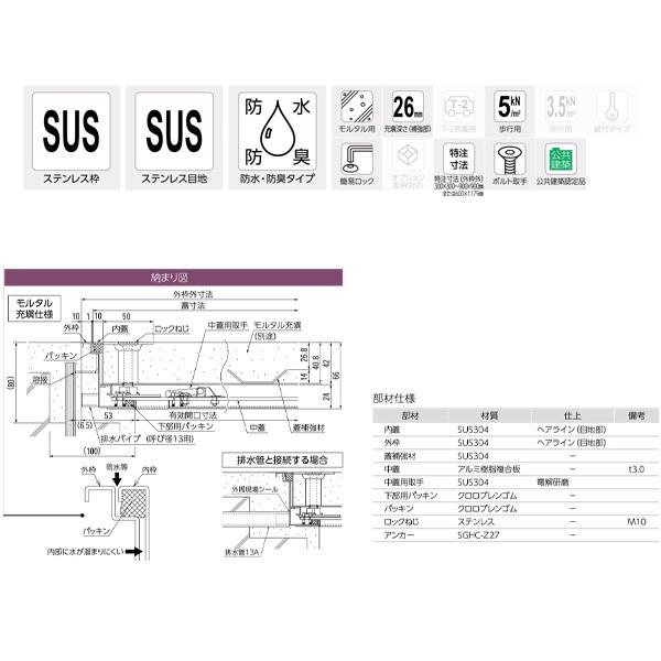 ダイケン 防水、防臭二重蓋 床点検口 FWPH260 ステンレス 1台_1