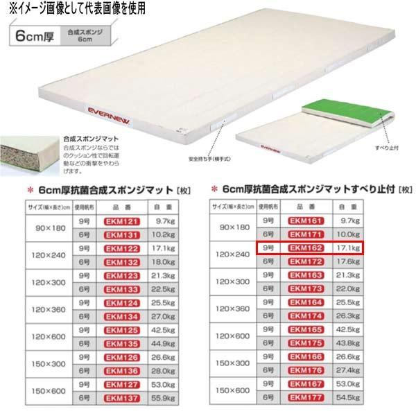 エバニュー 6cm厚 抗菌合成 スポンジマットすべり止付 EKM162 幅120×長240cm 9号帆布