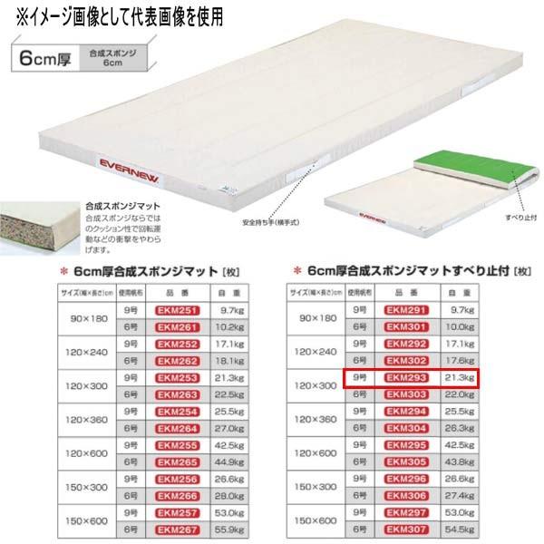 エバニュー 6cm厚合成スポンジマットすべり止付 EKM293 幅120×長300cm 9号帆布｜interiortool