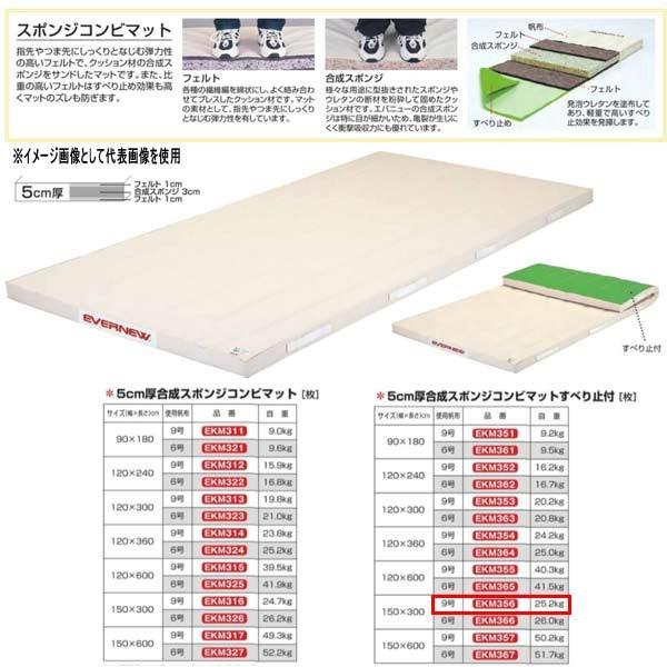 エバニュー 5cm厚合成スポンジコンビマットすべり止付 EKM356 幅150×長300cm 9号帆布
