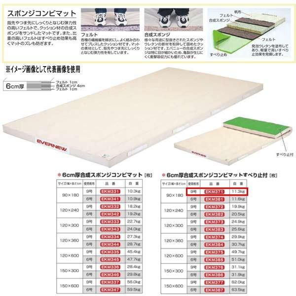 エバニュー 6cm厚合成スポンジコンビマットすべり止付 EKM371 幅90×長180cm 9号帆布