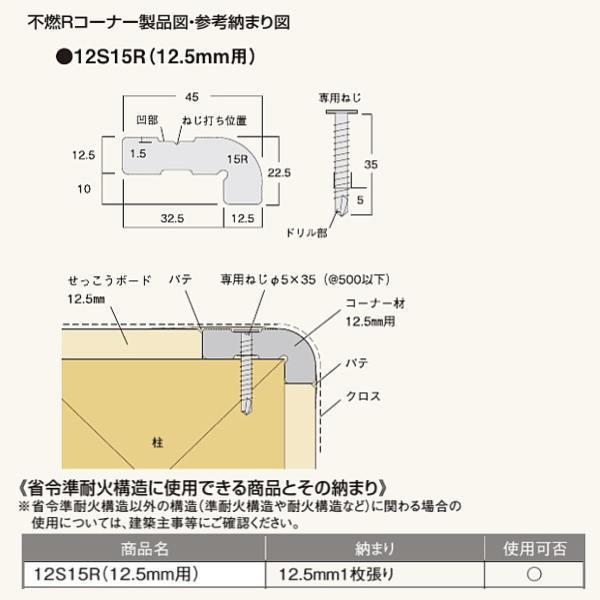 フクビ 不燃Rコーナー 12S15R 12.5mm用 SJ15R 2.5m長 10本｜interiortool｜02