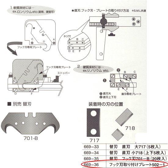 ストライプカッター用 フック刃取り付けプレート 502-1 669-36｜interiortool