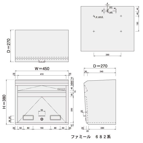 ハッピー金属 ステンレスポスト ファミールシリーズ 682 ヘアーライン