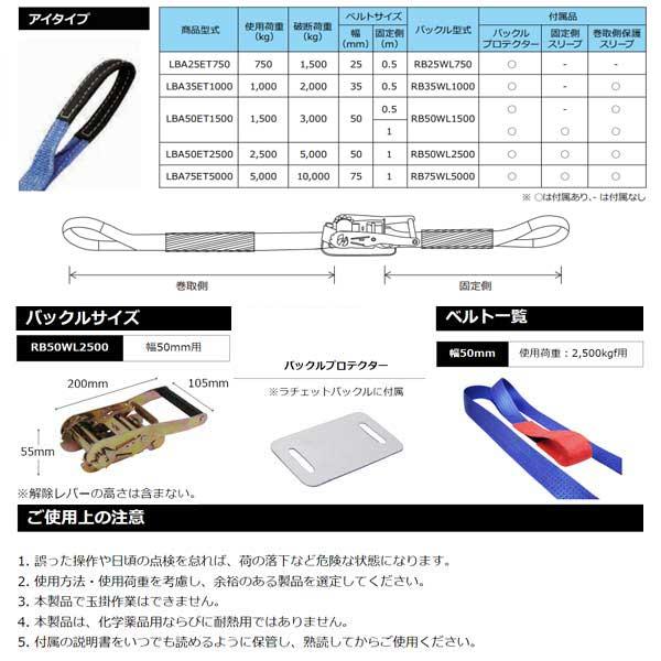 FREAK ラッシングベルト 青 アイ 幅50mmx長1+5m 商品型式LBA50ET2500｜interiortool｜02