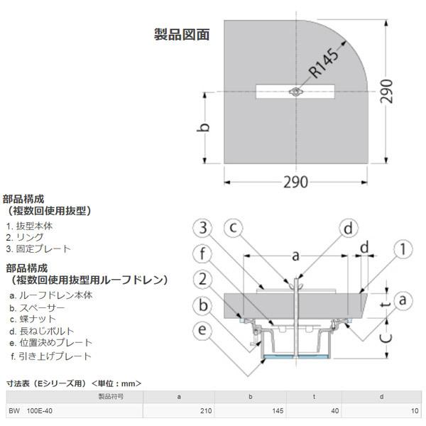 カネソウ 複数回使用抜型 たて引き排水用 Eシリーズ用 コーナー用 BW-100E-40 100mm（4インチ） t寸法40 |  | 01