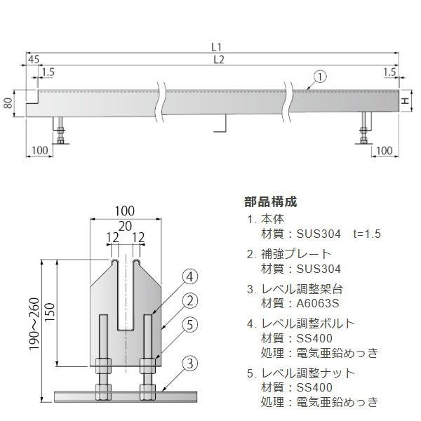 カネソウ HACCP対応 ドライ厨房用サニタリートラフ（ステンレス製