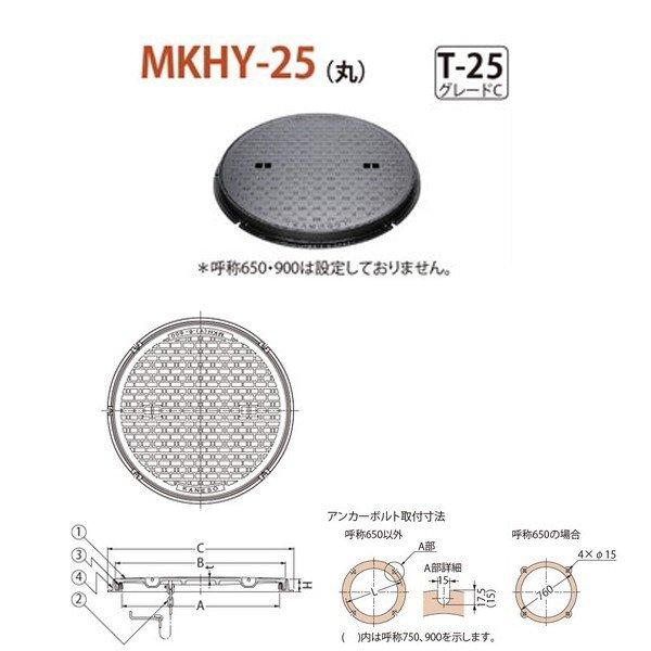 カネソウ マンホール・ハンドホール鉄蓋 簡易密閉形 （簡易防水・防臭形） 丸枠 MKHY-25（丸） 300 b 鎖付 T-25 グレードC