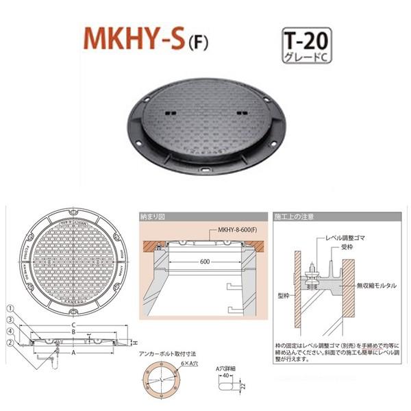 カネソウ　マンホール・ハンドホール鉄蓋　組立人孔取付用　MKHY-S（F）　鎖なし　T-20　丸枠　a　600　簡易密閉形（簡易防水形・防臭形）　グレードC