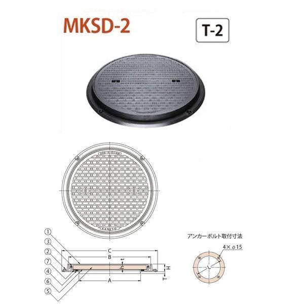 カネソウ マンホール・ハンドホール鉄蓋 強化断熱形 簡易密閉形（簡易防水・防臭形） 丸枠 MKSD-2 600 T-2