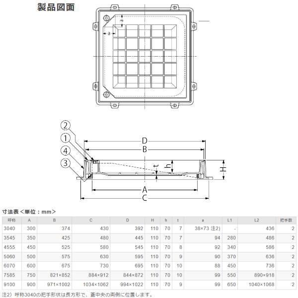 カネソウ　カラー舗装用鉄蓋（化粧用鉄蓋）　鋳鉄目地　パッキン付　MRHP-6-7585　呼称7585　簡易密閉形　ハンドルなし