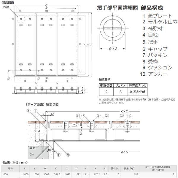 カネソウ マシンハッチ S-14E-1000 一般形 充填用 ハンドル付｜interiortool｜02