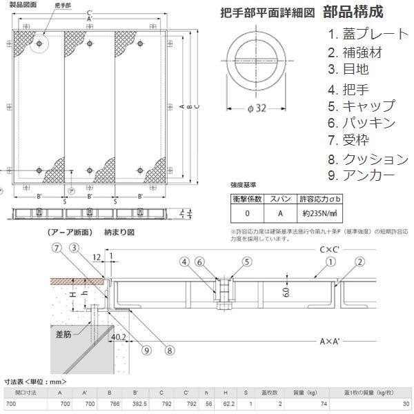 カネソウ マシンハッチ S-14EC-700 一般形 縞鋼板蓋 ハンドル付 カネソウ マシンハッチ S-14EC-700 一般形 縞鋼板蓋 ハンドル付