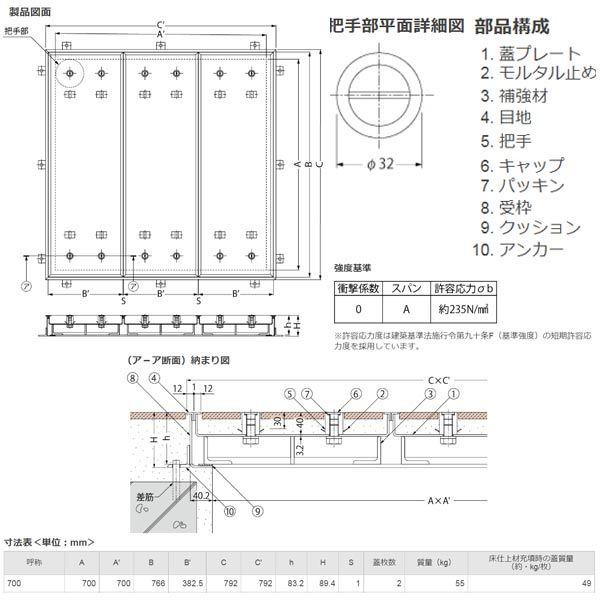 カネソウ マシンハッチ S-6E-700 一般形 充填用 ハンドル付|interiortool|02