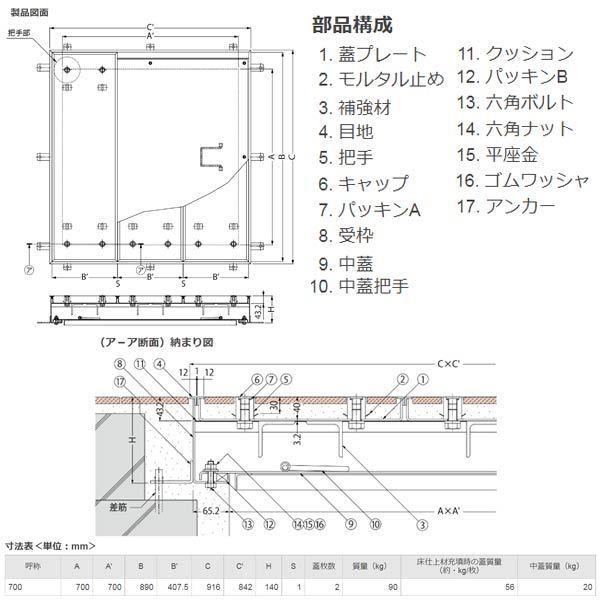 カネソウ マシンハッチ W-2E-700 密閉形（防水・防臭形） 充填用