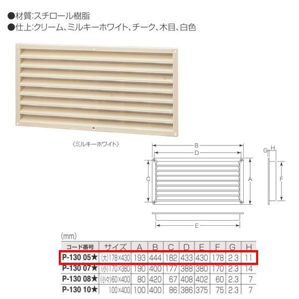 丸喜金属 P.Cドアー用ガラリ P-130 05 サイズ:大178×430mm 1組｜interiortool