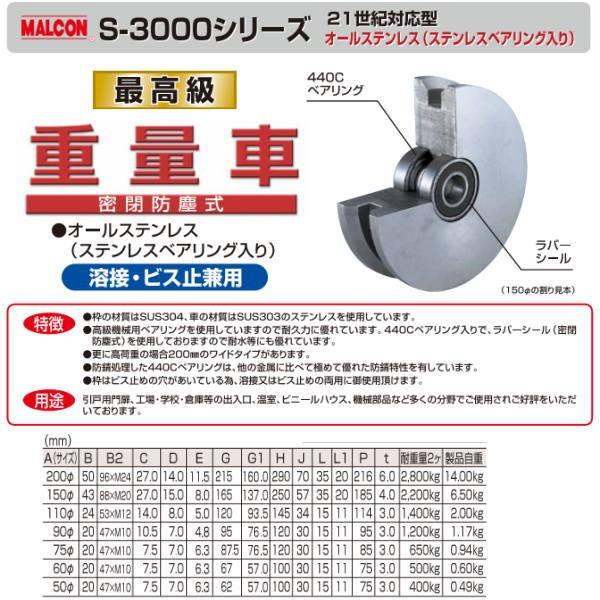 丸喜金属　MALCON　枠付重量車　オールステンレス　S-3650　コ型　110