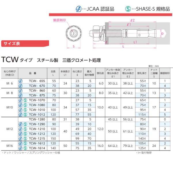 二本まとめ サンコーテクノ トルコンアンカー ウェッジタイプ スチール製 TCW-1212