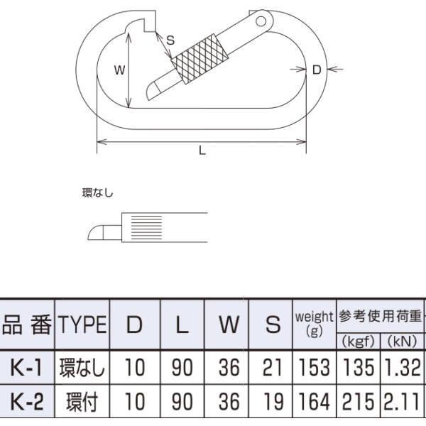 水本機械 カラビナ 環なし ステンレス SUS304 K-1 NO.150 : イーヅカ