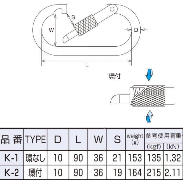 水本機械 カラビナ 環付 ステンレス SUS304 K-2 NO.151 : イーヅカ