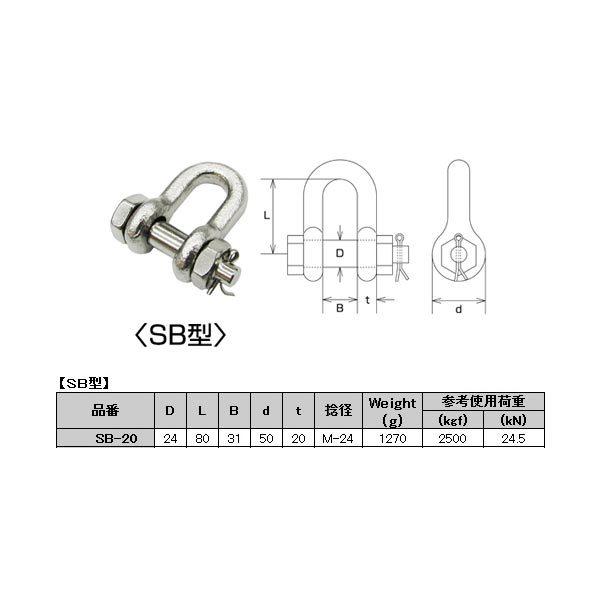 水本機械 JIS型シャックル SB型 ステンレス SB-20 コードNO.2468