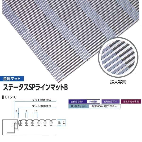 ミヅシマ 落とし込みマット 金属 ステータスSPラインマットB B1510 高さ15mm ピッチ10mm 400-0530 平米単価 サイズオーダー｜interiortool