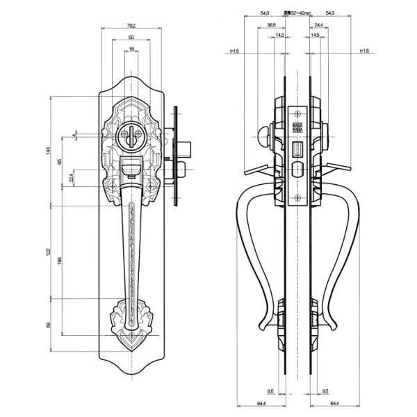 長沢製作所 古代 サムラッチ ケースロック取替錠 924065 バックセット60mm AB色_1